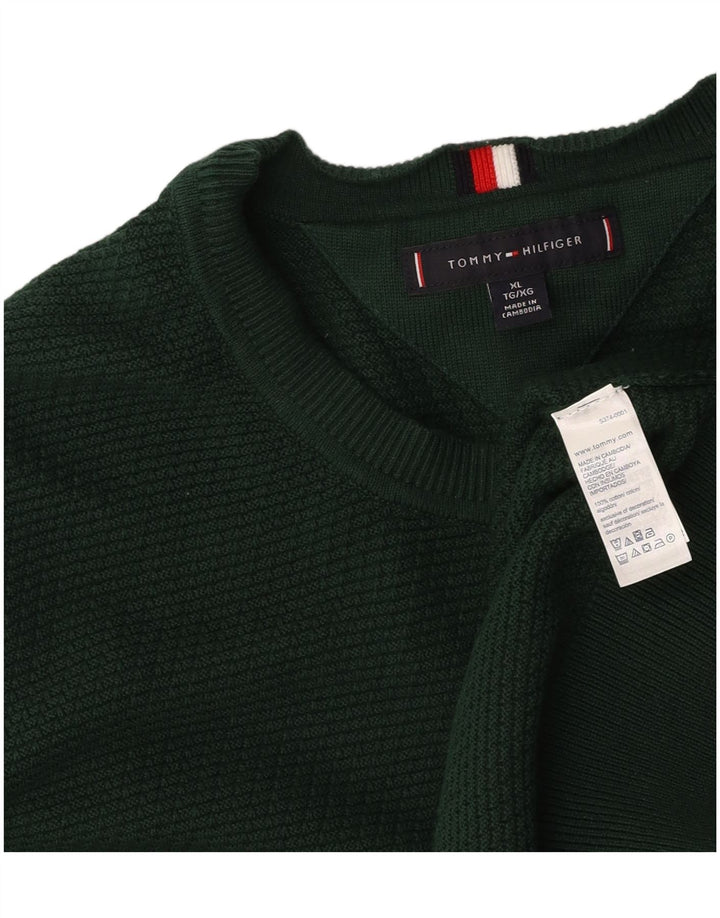 Męski sweter z okrągłym dekoltem TOMMY HILFIGER XL, zielony, bawełniany