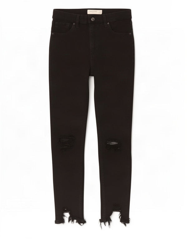 Damskie jeansy Skinny firmy Topshop Jamie Distressed W30 L24, czarne, bawełniane