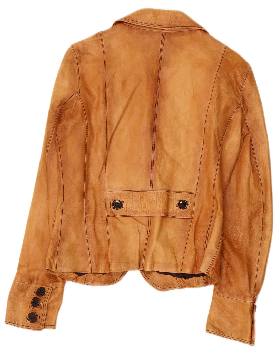 VINTAGE Damska skórzana marynarka zapinana na 2 guziki IT 44 Średnia beżowa skóra