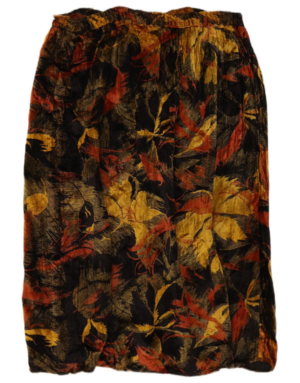 VINTAGE Damska welurowa spódnica o linii A W38 XL Czarna, w kwiaty, sztuczny jedwab