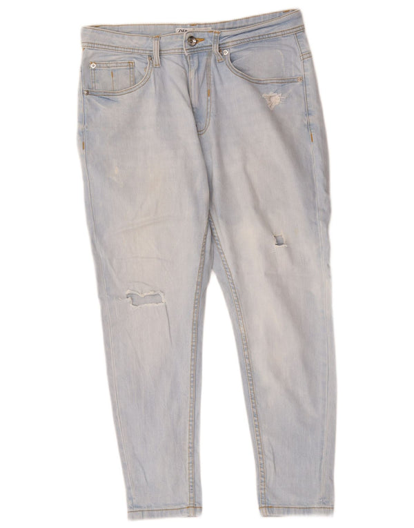 Damskie jeansy Zara w trudnej sytuacji, przycięte, EU 40 Medium W30 L25, niebieska bawełna