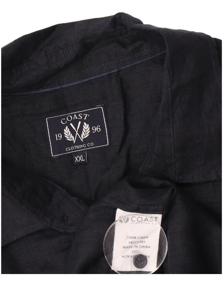 Koszula męska z krótkim rękawem Coast, 2XL, granatowa, lniana