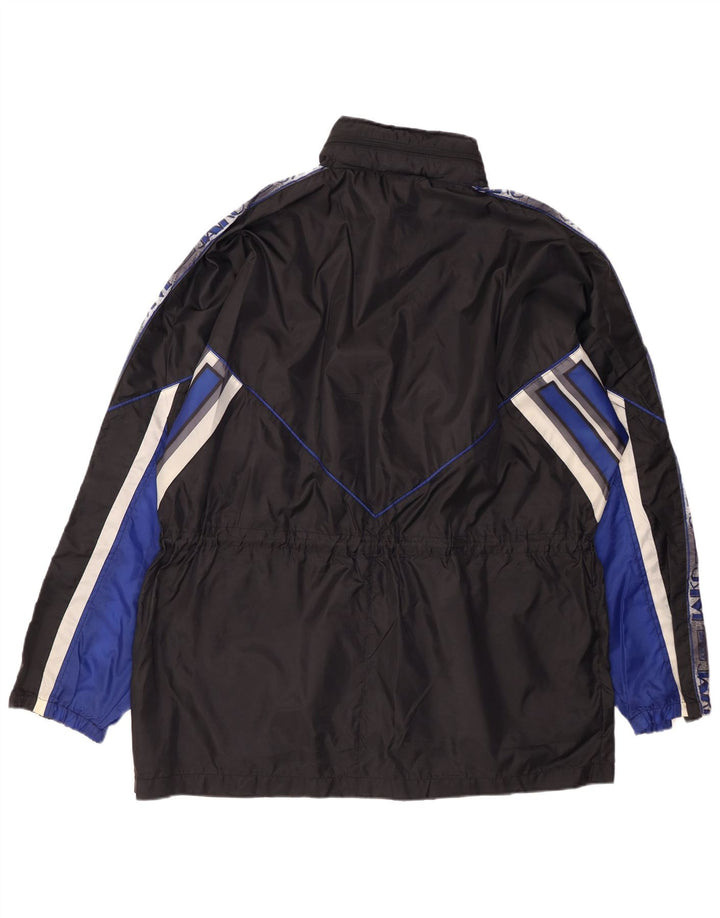 Męska kurtka przeciwdeszczowa JAKO z kapturem i grafiką UK 42 XL, czarny nylon z blokami kolorów