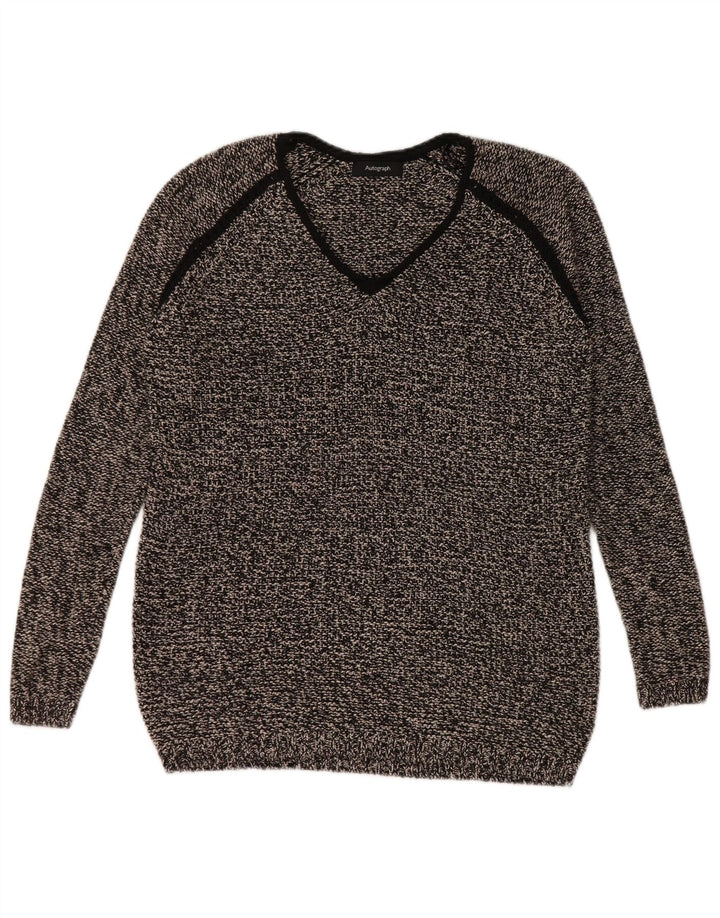 Marks & Spencer Damski sweter z dekoltem w kształcie litery V, z autografem, UK 10, mały, czarny