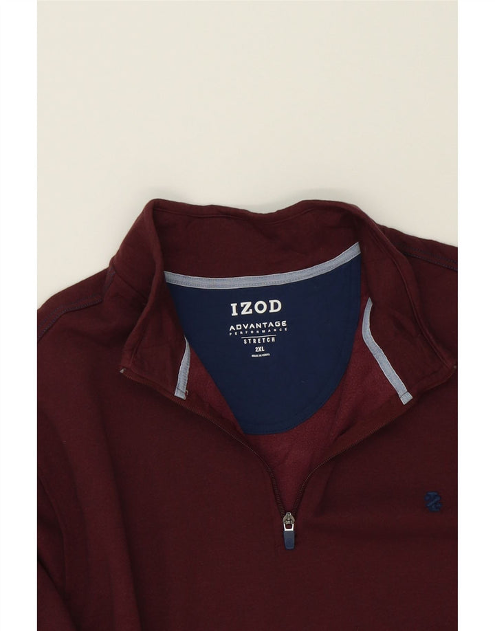 IZOD Mens Zip Neck Sweatshirt Jumper 2XL Burgundy Polyester Vintage Izod and Second-Hand Izod from Messina Hembry 