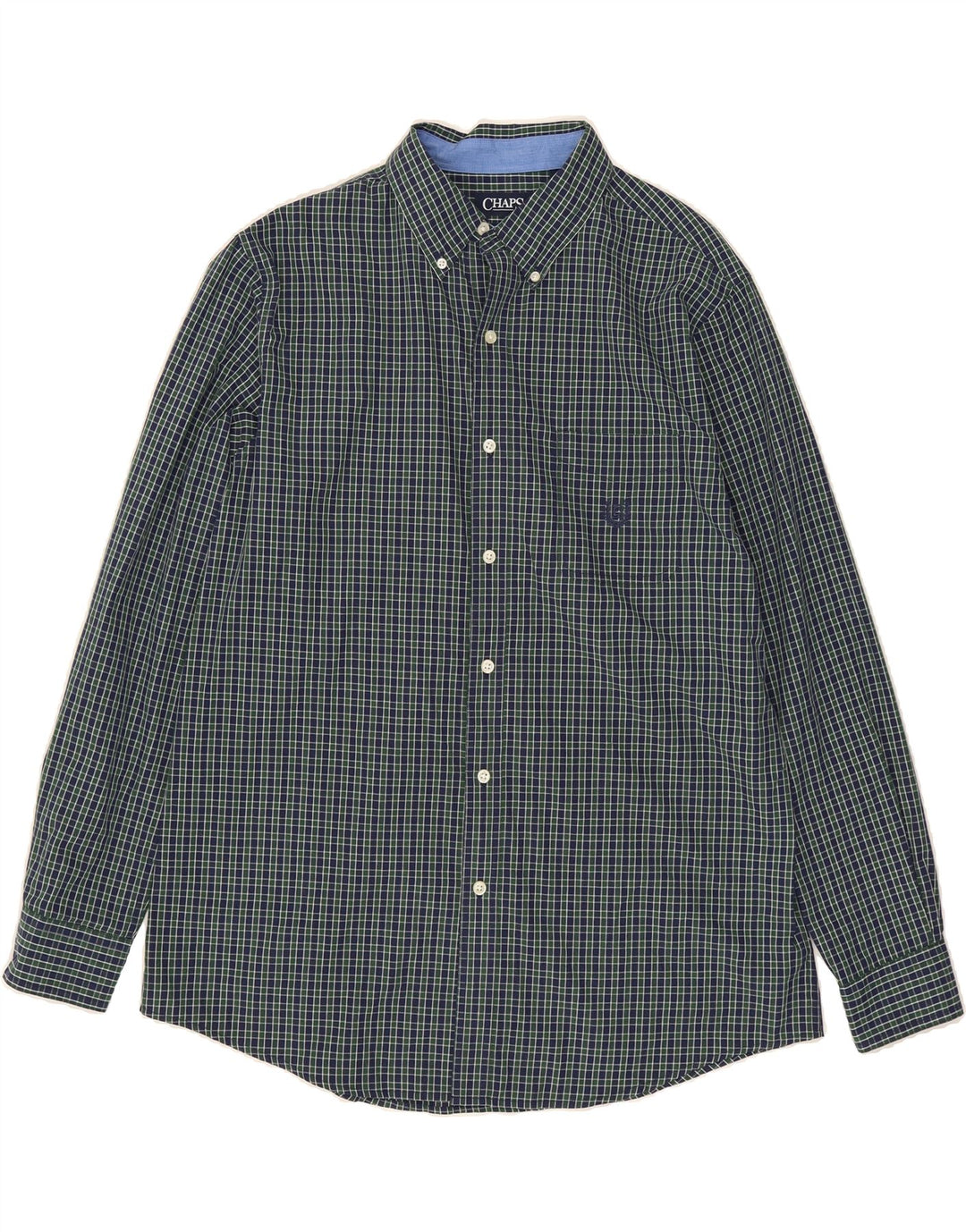 CHAPS Mens Shirt Large Navy Blue Check Cotton Vintage Chaps and Second-Hand Chaps from Messina Hembry 