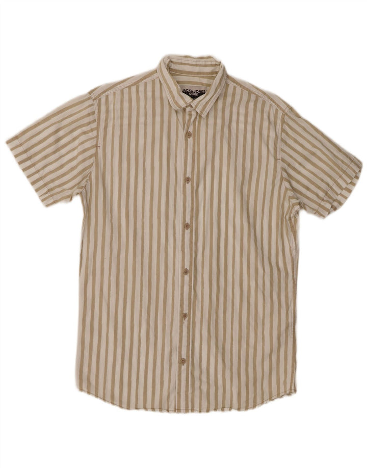 Koszula męska z krótkim rękawem Jack & Jones, bawełniana w średnie beżowe paski