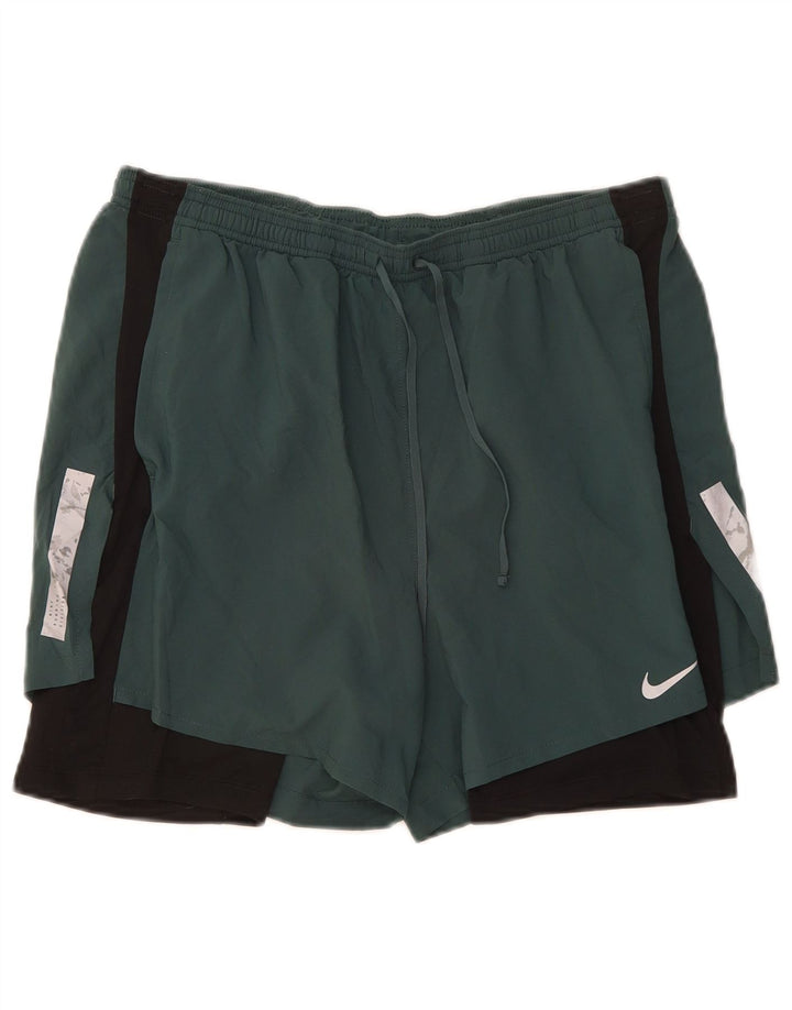 Męskie spodenki sportowe Nike Dri Fit, duże, zielone, poliestrowe bloki kolorów