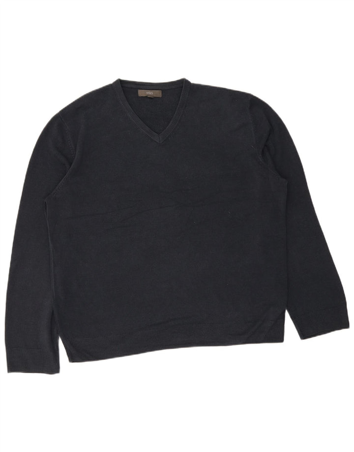 Marks & Spencer Męski sweter z dekoltem w kształcie litery V, 2XL, granatowy, akryl