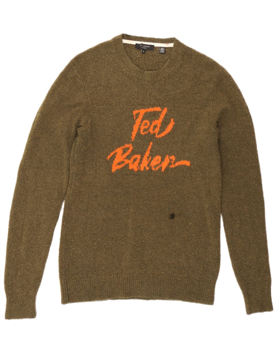 Męski sweter Ted Baker z okrągłym dekoltem, rozmiar 2, mały, wełniany khaki