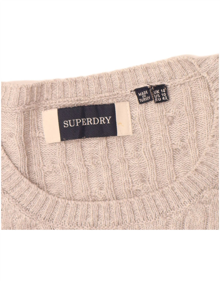 SUPERDRY Damski sweter z dekoltem w łódkę UK 14, duży, szary, akrylowy