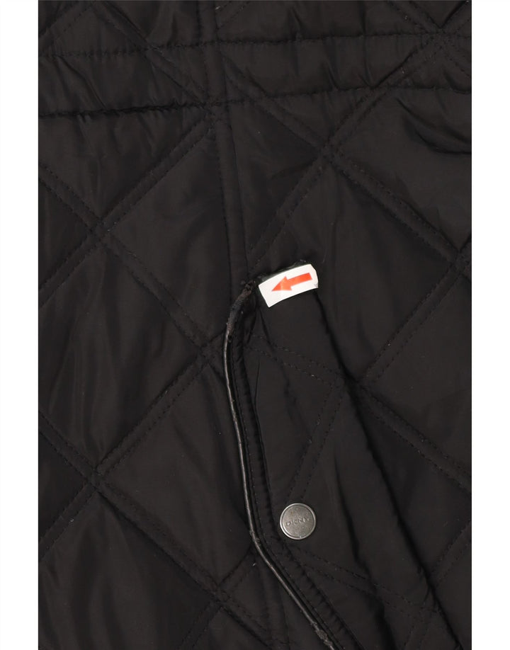 Damski pikowany płaszcz z kapturem DKNY UK 18 XL, czarny poliester