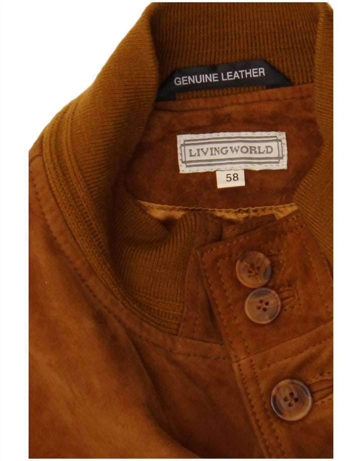 Męska zamszowa kurtka bomber Living World IT 58 4XL brązowa skóra