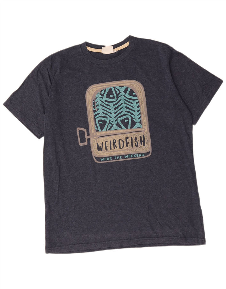 Męska koszulka z grafiką Weird Fish, średnia, granatowa bawełna