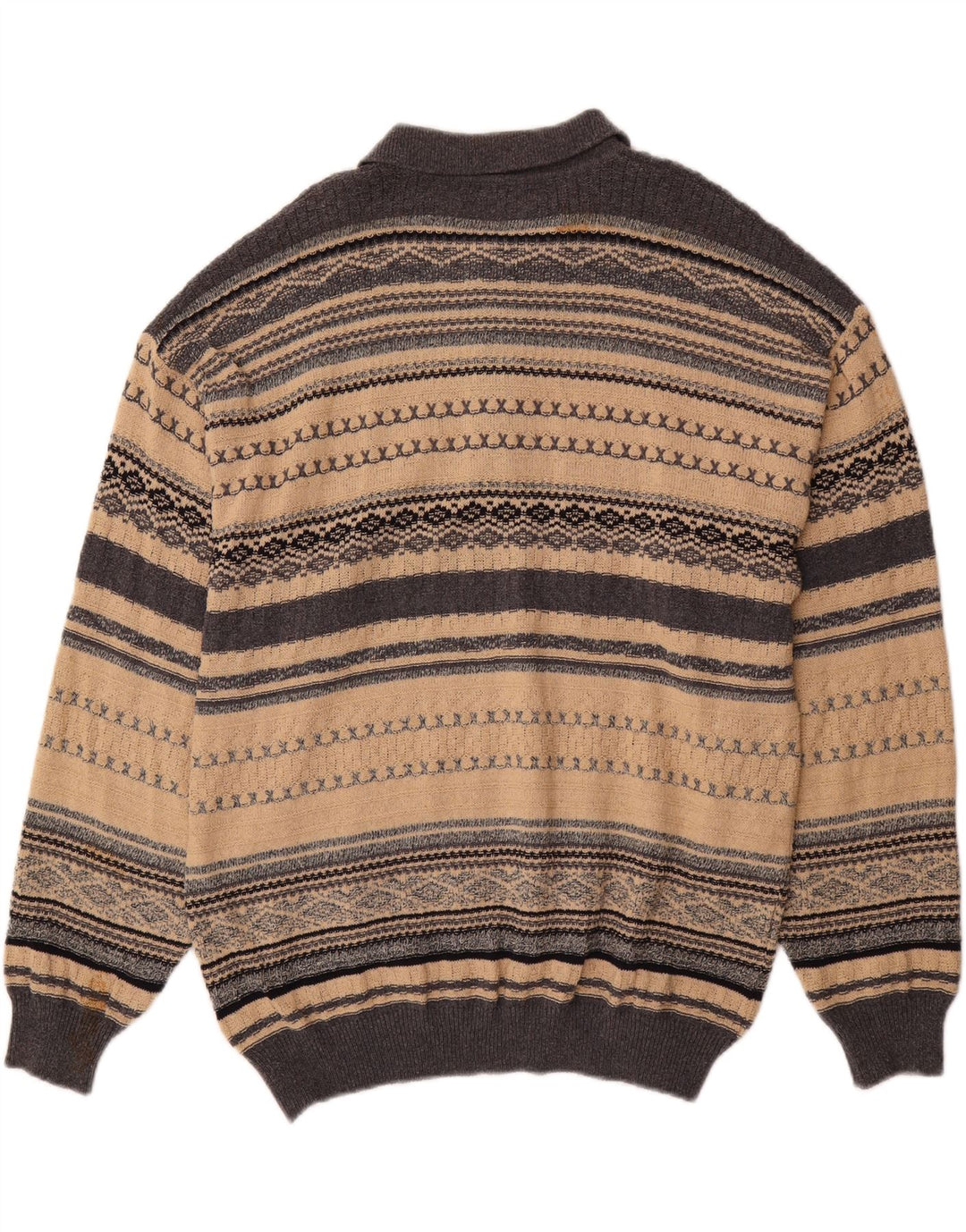 PETER MASS Mens Polo Neck Jumper Sweater XL Grey Fair Isle Vintage Peter Mass and Second-Hand Peter Mass from Messina Hembry 