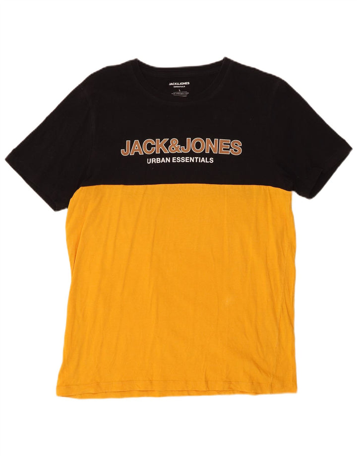 Męska koszulka z grafiką JACK & JONES, duża, żółta, bawełniana w bloki kolorów