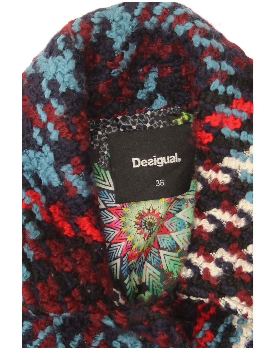 Desigual damski płaszcz EU 36 w małą wielobarwną kratkę, akryl