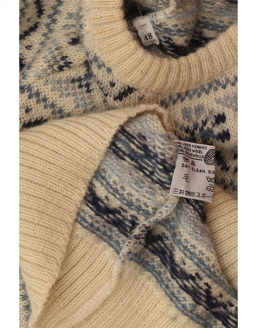 Męski sweter z okrągłym dekoltem Silvy IT 48 Medium Beige Fair Isle