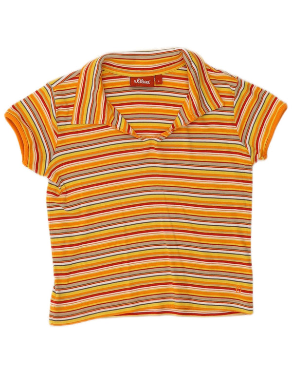 Damska koszulka polo S.Oliver Crop UK 14, duża, żółta, bawełniana w paski