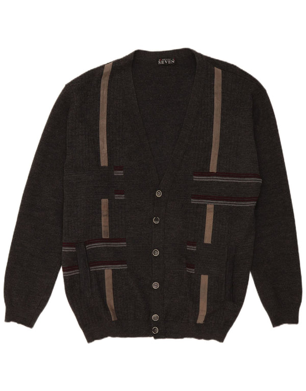 Vintage męski sweter rozpinany XL szara wełniana w paski