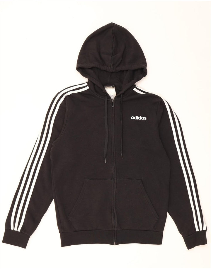 Adidas Męski sweter z kapturem i zamkiem błyskawicznym, mały, czarny, bawełniany