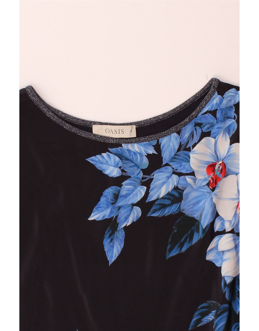 OASIS Womens Blouse Top UK 14 Medium Navy Blue Floral Polyester Vintage Oasis and Second-Hand Oasis from Messina Hembry 
