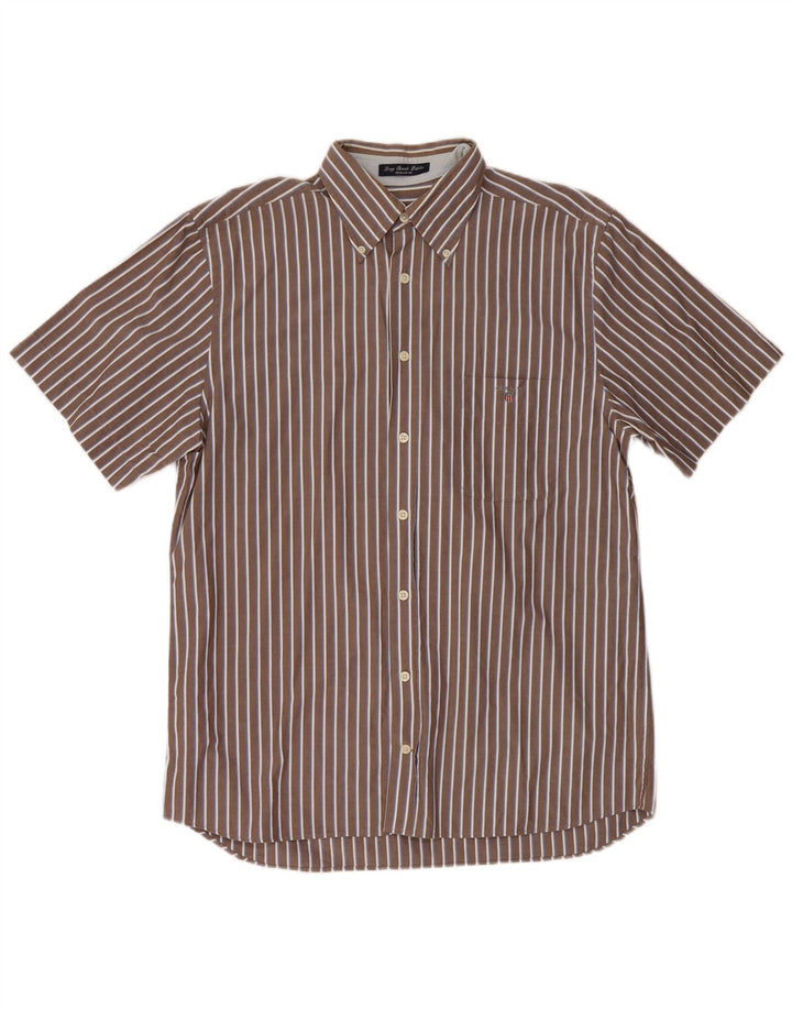 GANT Mens Regular Fit Short Sleeve Shirt Medium Brown Striped Cotton