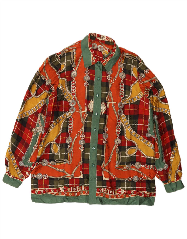 Damska bluzka koszulowa w stylu vintage w abstrakcyjny wzór UK 14, duża, wielobarwna