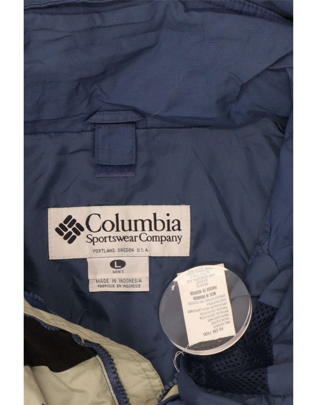 Męska kurtka wiatrówka z kapturem Champion UK 40, duży niebieski nylon w bloki kolorów