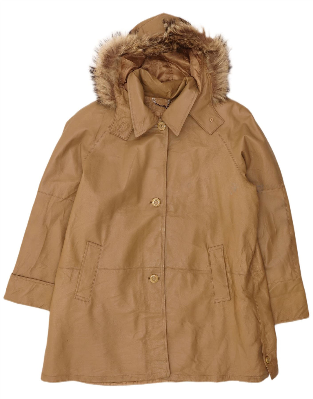 VINTAGE damski płaszcz skórzany z kapturem, oversize IT 46, duża brązowa skóra