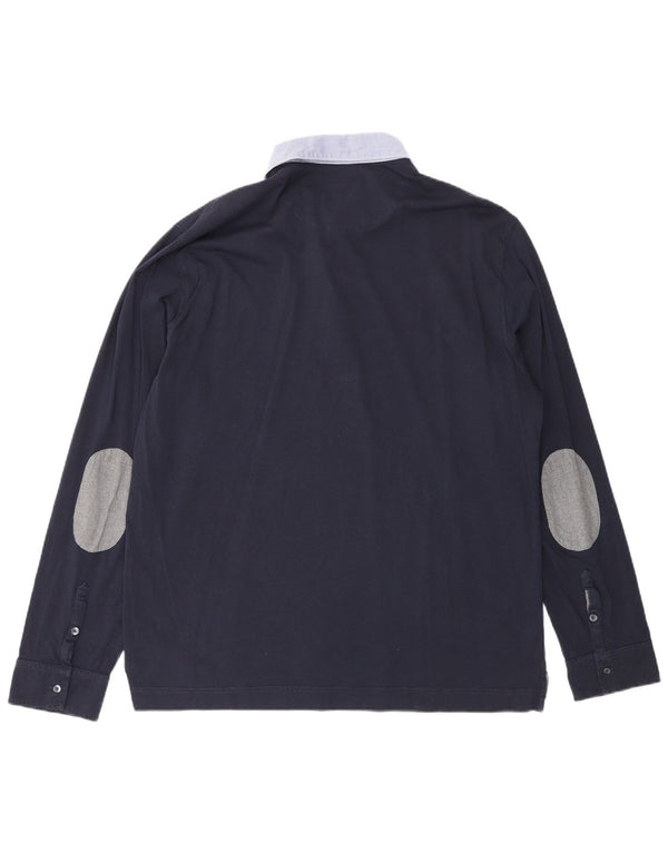 Męska koszulka polo do rugby Massimo Dutti z długim rękawem, 2XL, granatowa, z blokami kolorów