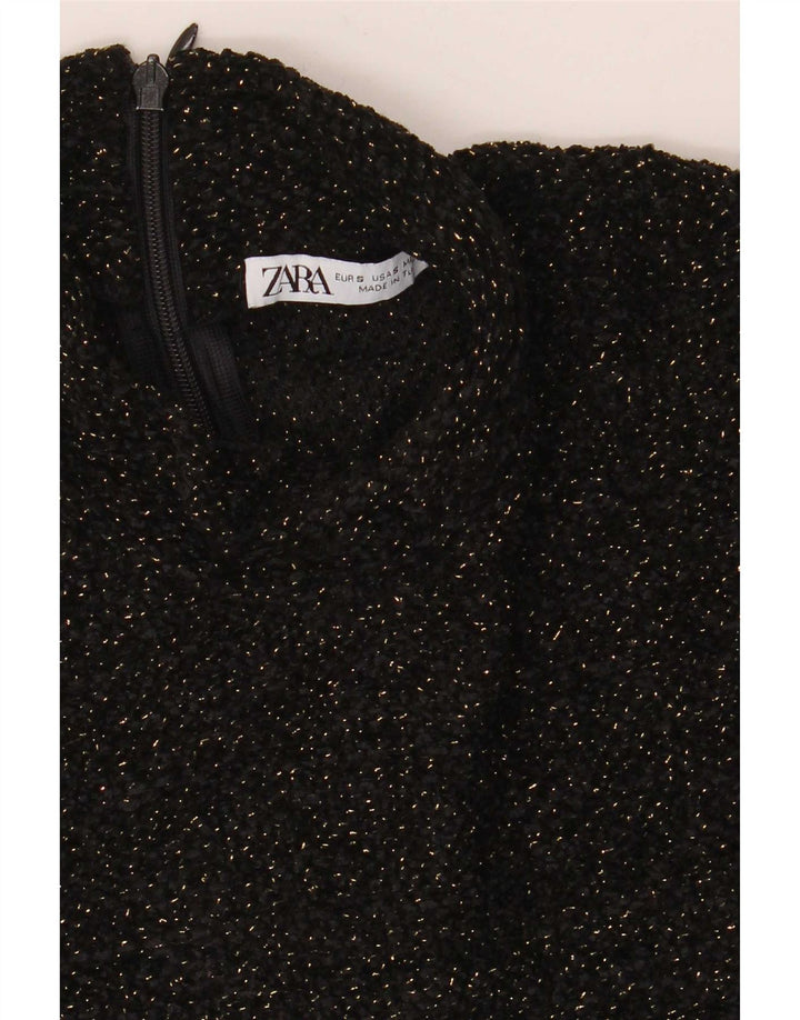 Bluzka damska Zara Top UK 10, mała, czarna, nakrapiana, poliester