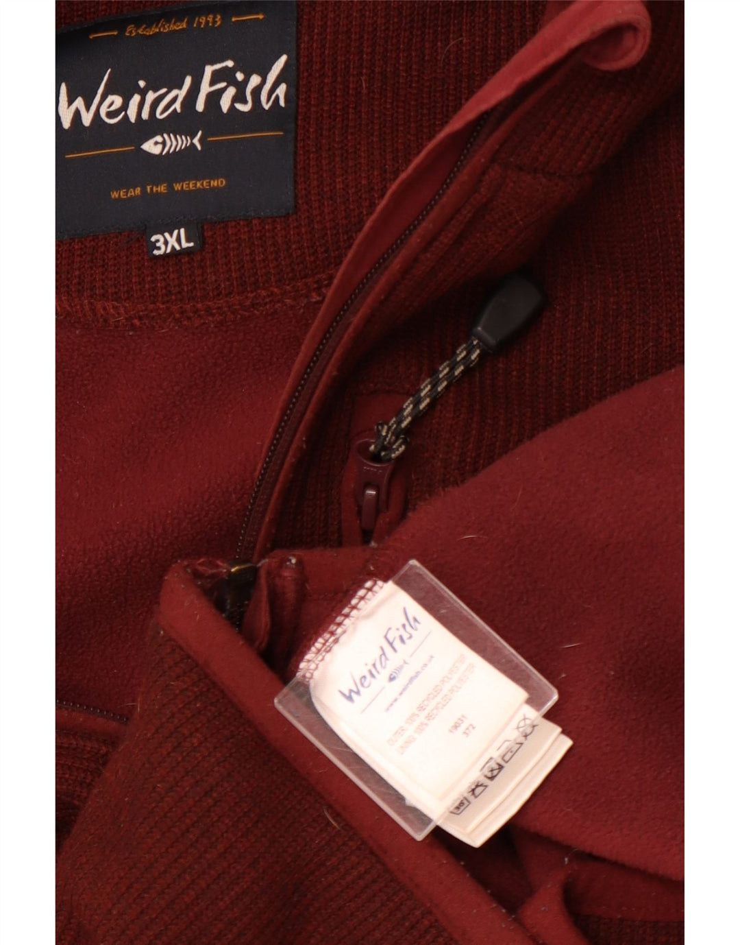Męski sweter z kapturem i zamkiem WEIRD FISH 3XL Bordowy poliester