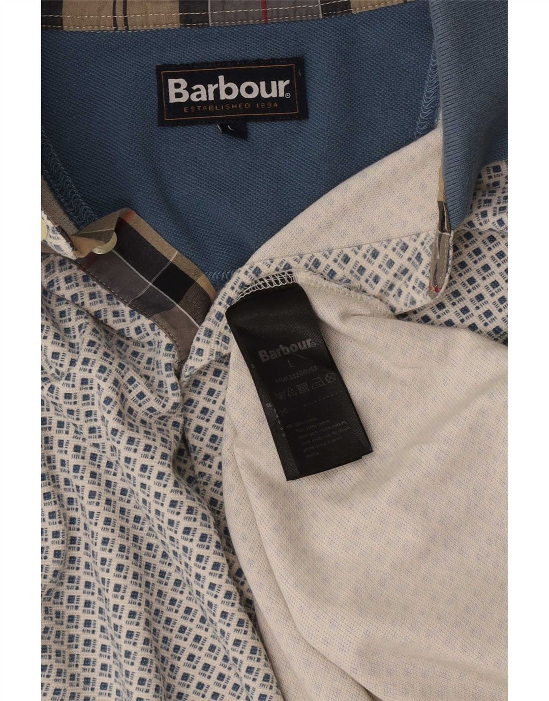Męska koszulka polo Barbour, duża niebieska, geometryczna bawełna
