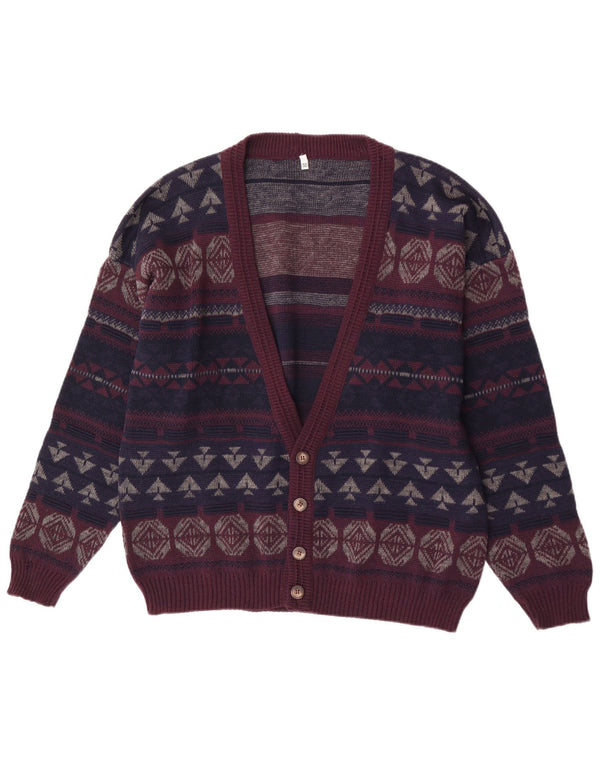 Vintage Mens Loose Fit Cardigan Sweater IT 50 Medium Purple Geometric Wool