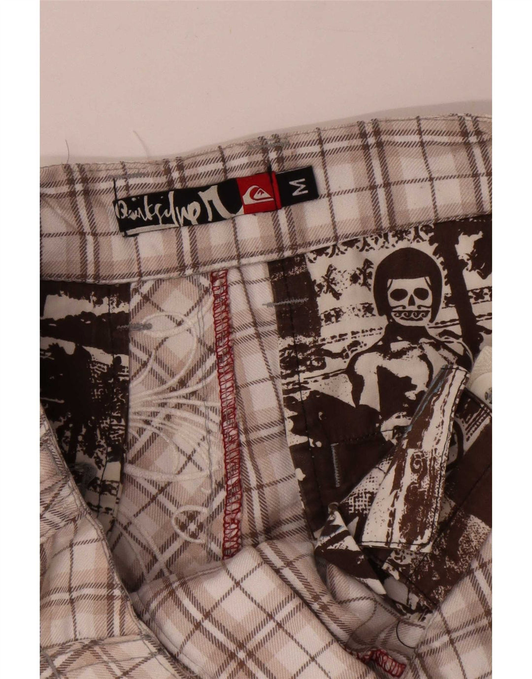 Męskie spodenki chino Quiksilver z grafiką, średnie W32, beżowy poliester w kratkę