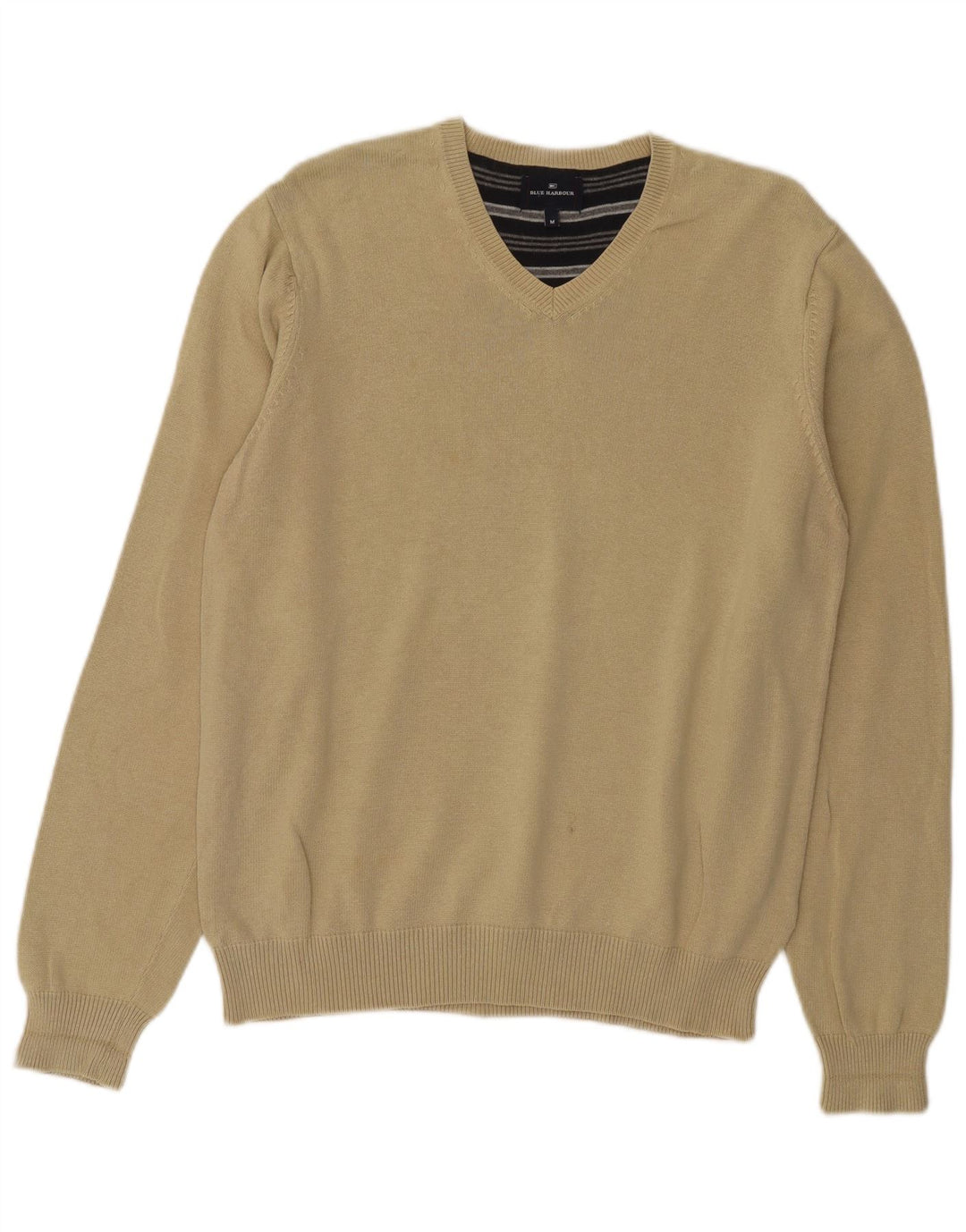 Męski sweter Marks & Spencer Blue Harbor z dekoltem w kształcie litery V, średnio beżowy, bawełniany
