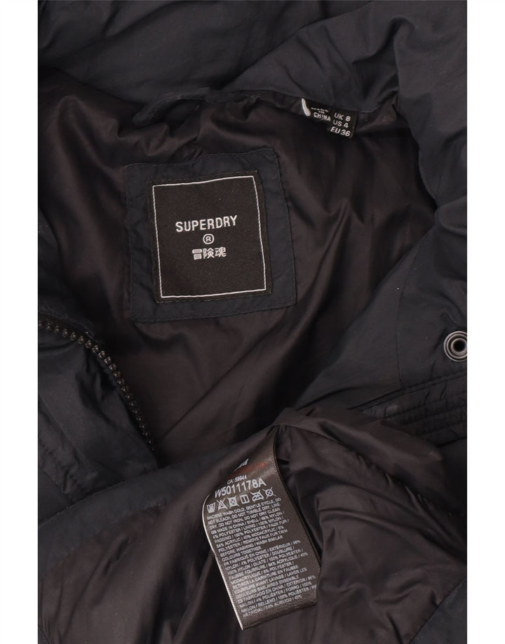 Damska ocieplana kurtka Superdry UK 8, mała, czarna nylonowa