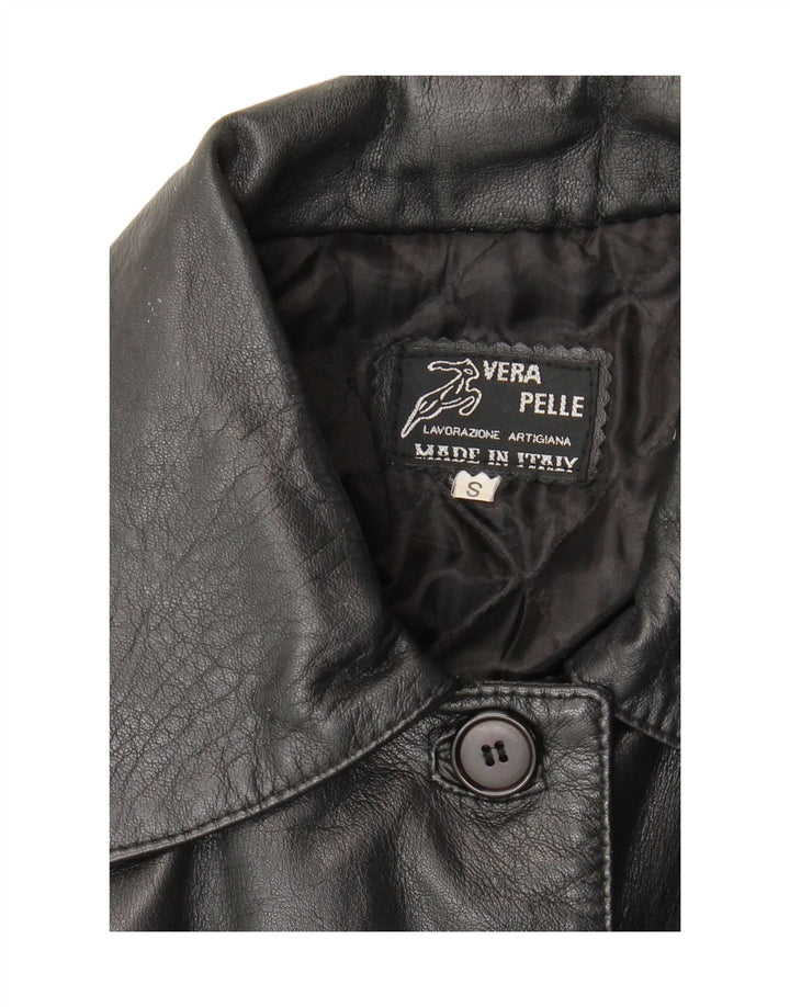Vintage damski płaszcz skórzany oversize UK 10, mała czarna skóra