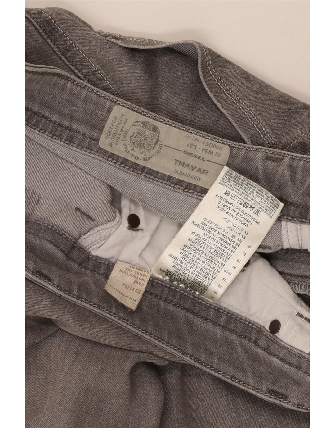 DIESEL Damskie Thavar Slim Skinny Jeans W34 L32 Szara bawełna