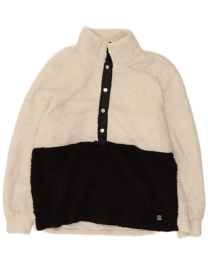 Damski sweter oversize Calvin Klein z polaru UK 14, średni biały, blok kolorów