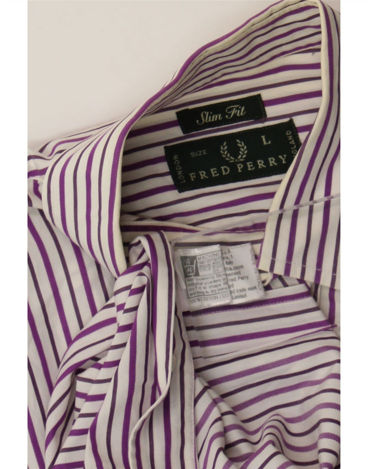 Koszula męska Fred Perry Slim Fit, duża, szara, bawełniana w prążki