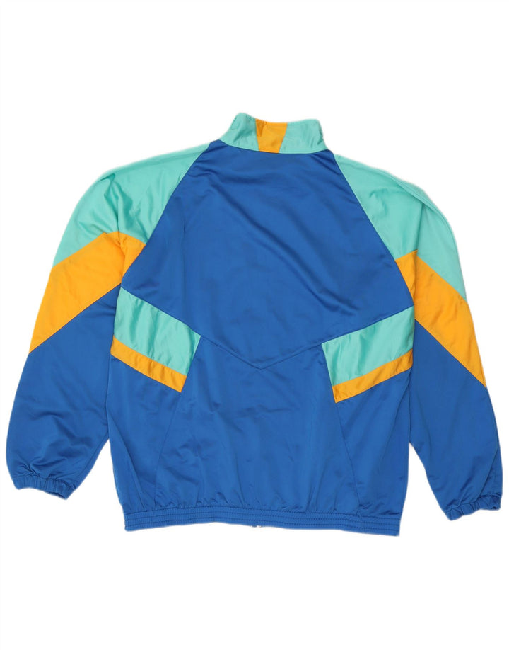 Vintage męska bluza dresowa z nadrukiem, rozmiar XL, kolor niebieski blokowy, poliester