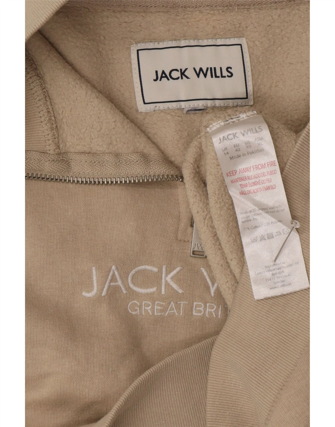 JACK WILLS Damski sweter oversize z zamkiem błyskawicznym, UK 14, duży, beżowy