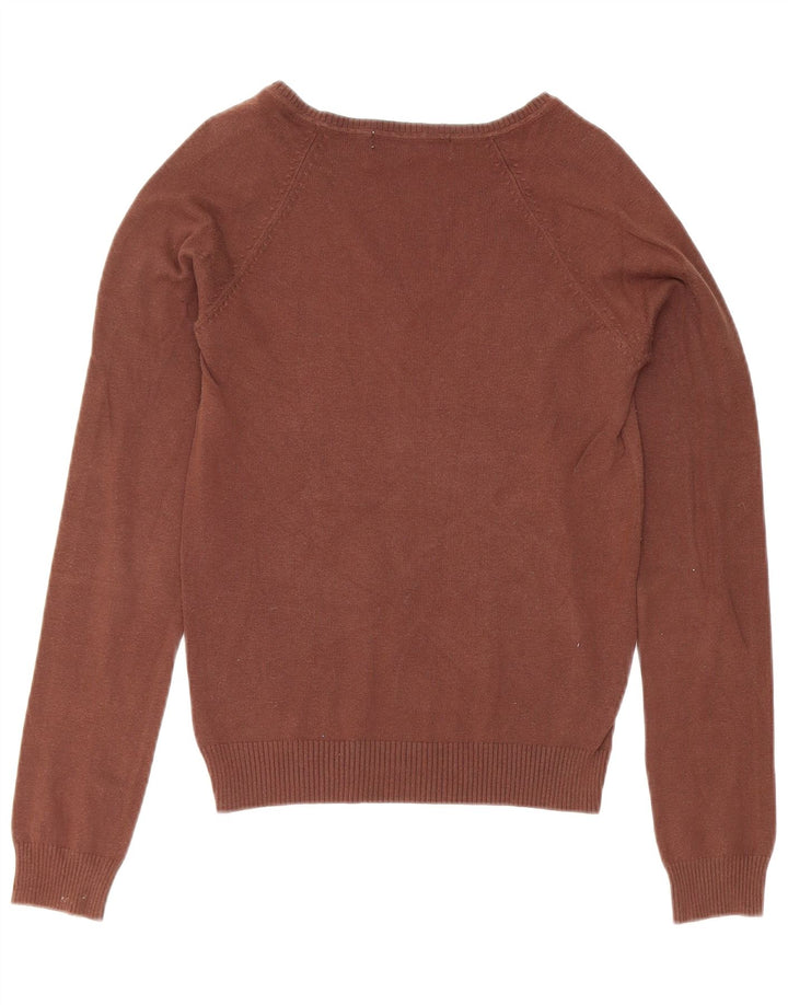 Sweter damski Zara z dekoltem w kształcie litery V, UK 12, średni brązowy, bawełniany