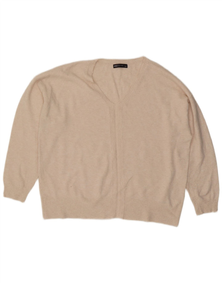 Marks & Spencer Damski sweter oversize z dekoltem w kształcie litery V, UK 16, duży beżowy