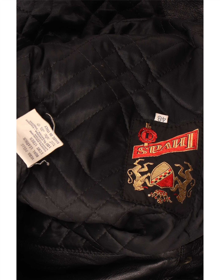 Vintage damski płaszcz skórzany IT 48 XL czarna skóra