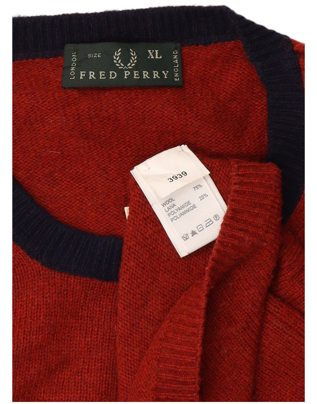 Męski sweter z okrągłym dekoltem FRED PERRY XL, czerwona wełna