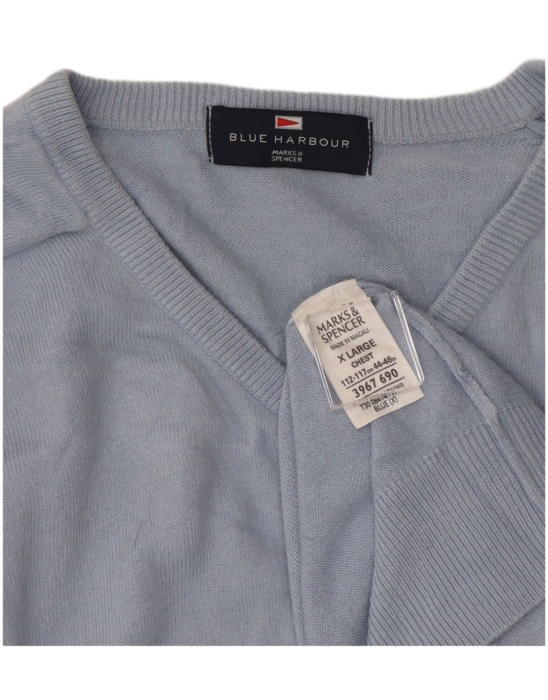 Marks & Spencer Męski sweter w kolorze niebieskim Harbor z dekoltem w kształcie litery V, XL, niebieski akryl