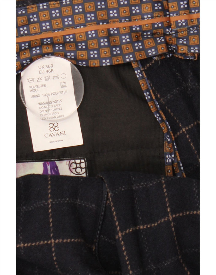 Cavani Męski 2-częściowy garnitur zapinany na 2 guziki UK 40 Large W38 L32 Granatowa kratka